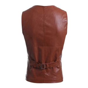 Chaleco de Cuero Genuino Personalizado para Hombre, Cuello en V Profundo, Cierre de Botón, Estilo Ejecutivo, Sin Mangas - Product Image 4
