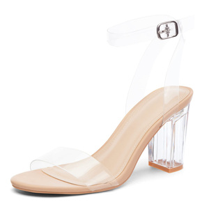 Sandali da Donna alla Moda <span class=keywords><strong>con</strong></span> <span class=keywords><strong>Tacco</strong></span> Grosso Trasparente, Cinturino alla Caviglia e <span class=keywords><strong>Tacco</strong></span> a Blocco, Sandali <span class=keywords><strong>con</strong></span> <span class=keywords><strong>Tacco</strong></span> Alto Trasparente - Product Image 1