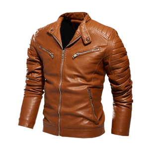 เสื้อแจ็คเก็ตมอเตอร์ไซค์หนัง PU สำหรับผู้ชายไซส์ใหญ่ ปี 2025 คอตั้ง ซิป กันลม กันน้ำ หนา สไตล์ลำลอง - Product Image 4