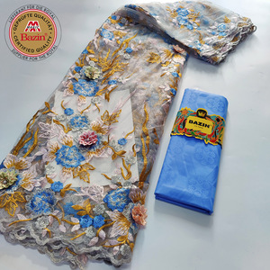<span class=keywords><strong>Tissu</strong></span> en maille africaine bleu ciel avec Bazin Rich, matériau <span class=keywords><strong>jacquard</strong></span> original pour les femmes nigérianes, mariage, mariée, dentelle en tulle - Product Image 2