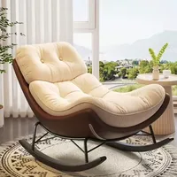 Chaise longue moderne en bois massif avec fonction d'inclinaison et housse en coton et lin pour salon et appartement