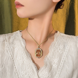 High Quality Jewelry Eco-friendly <b>Copper</b> Oval Cut 18*25mm Multicolor Zircon Unisex Gold Plated Classic <b>Chains</b> Pendant Necklace - Product Image 2