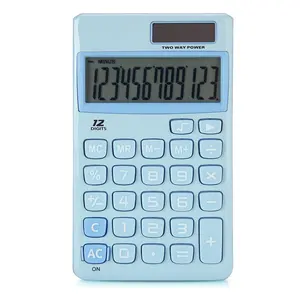 Light Blue Solar battery Dual Power 12-digit Standard Function Handheld Office Calculator