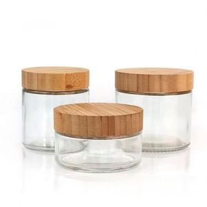 Clear Round Big Capacity Glass Cosmetic Jars for Cream with Bamboo Lid - Product Image 5