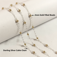 Chaîne en or 14 carats plaqué or vintage de 3 mm avec perles et chaîne en argent S925 pour la fabrication de colliers, bracelets et accessoires de bijoux faits main