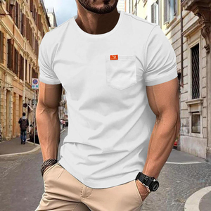 T-shirt homme grande taille, couleur unie, été, style décontracté, poches, possibilité d'impression de logo. - Product Image 3