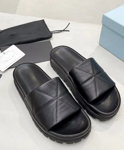 Luxury Designer Women Quilted <b>Slide</b> Slippers Chunky Lug Platform Leather Upper Anti Slip Vacation Daily Slip on Casual Footwear - Product Image 3