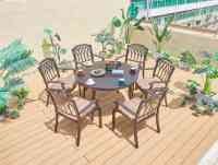Meja Makan Taman Aluminium Modern Bergaya Outdoor dengan Bilah-Bilah, Furnitur Teras yang Dapat Ditumpuk oleh Woodard untuk Penggunaan di Villa Taman, Dilapisi Cat Bubuk