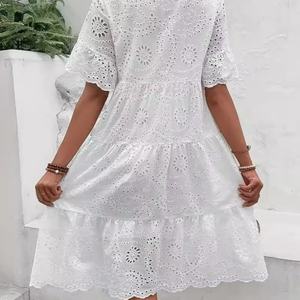 Vestido Bohemio de Moda, Nuevo, de Verano, de Algodón, para Mujer, Informal, con Bordado Floral, Estilo Casual, Hasta la Rodilla - Product Image 5