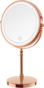 Miroir de maquillage rond moderne à double face, noir mat, avec éclairage LED mural, grossissant et personnalisable - Product Image 6
