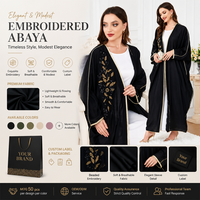 Kimono Abaya de luxe noir brodé et perlé pour femme, robe musulmane ouverte sur le devant, fabricant OEM ODM de vêtements modestes