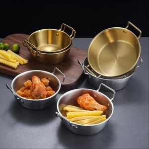 Bol à collation personnalisé en acier inoxydable 304 doré avec petites poignées doubles, ustensiles de cuisine pour la maison, bols dorés pour les événements - Product Image 2