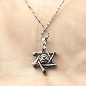 Collier pendentif œil de mort en acier inoxydable pour homme, étoile hexagonale, style rétro punk 12073 - Product Image 2