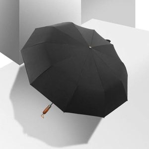 Parapluie d'affaires automatique pliable avec poignée en bois - Coupe-vent noir UPF50+ - Product Image 3