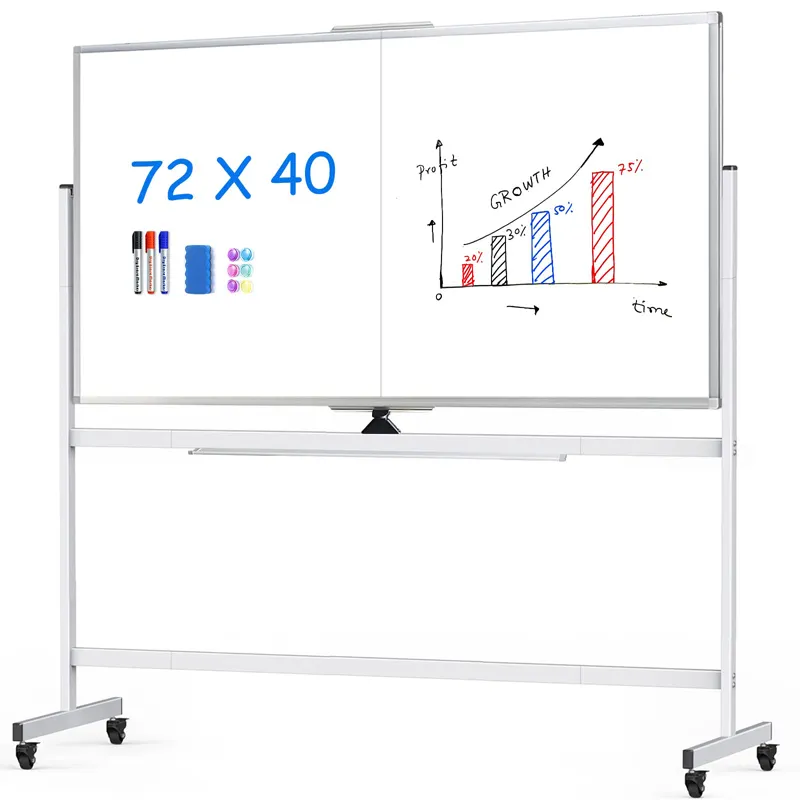 Groot Omkeerbaar Droog Wisbord Ezel Staande Bord Dubbelzijdig Rollend Whiteboard Mobiel Magnetisch Whiteboard