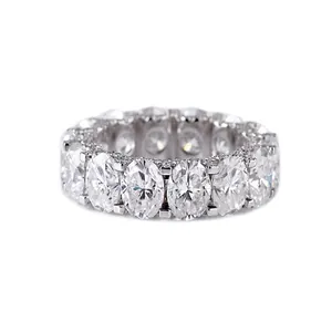 Latest fashion white gold ring band full of elegant oval cut moissanite diamonds wedding ring