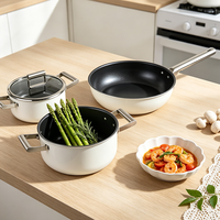 12PCS Set Peralatan Masak Anti Lengket Aluminium Die Cast Putih Gagang Stainless Steel Set Panci dan Wajan Dapur Induksi Dengan Tutup Kaca