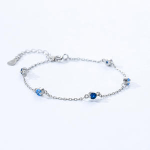 สร้อยข้อมือเงินแท้ S925 ประดับเพทายสีน้ำเงินทรงกลม สำหรับผู้หญิง แฟชั่นใส่ได้ทุกวัน รุ่นทองแดงปรับแต่งได้ - Product Image 6