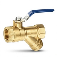 Katup Bola Saringan Y Kuningan DN15 1/2 Inci Berulir 2-in-1 Katup Filter Tempa CW617N Gagang Tuas Manual Pipa Air