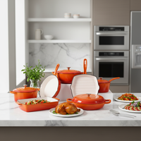 Ensemble de 11 ustensiles de cuisine en fonte émaillée classique, durable et écologique, avec poêle à frire, casserole, cocotte, compatible gaz et four