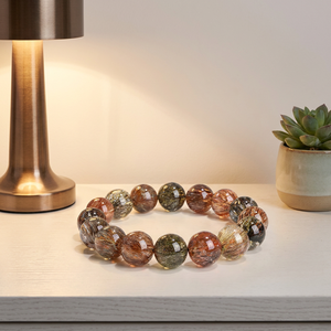 Pulsera de Cristal Natural Super Siete, Cuarzo Rutilado Negro Dorado, Cuentas Curativas, Joyería Unisex de Piedra Melodía, Suministro al por Mayor - Product Image 1