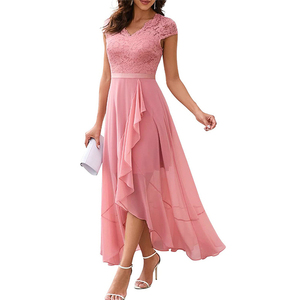 TONGYANG Abito da Sera Lungo da Donna Elegante in Pizzo Rosso con <span class=keywords><strong>Spacco</strong></span> Scollo a V Vestibilità Aderente per Feste e Balli - Product Image 5