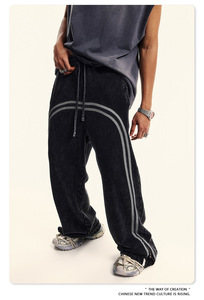 <span class=keywords><strong>Pantalones</strong></span> Harem de Pierna Recta Estilo Hip Hop, Pliegues Planos, Estilo Deportivo Americano, Tendencia <span class=keywords><strong>Urbana</strong></span> Otoñal, Cintura Media, 100% Algodón Peinado - Product Image 2