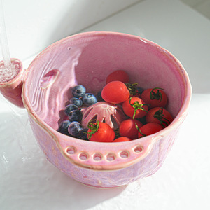 Pink Custom <strong>Ceramic</strong> Berry Washer Auto Spin Fruit Washing Bowl With Vortex Effect Lazy Berry Swirl Bowl For Kitchen Gift - Product Image 3