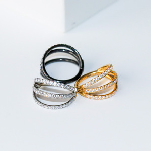 Anneau de nez en acier inoxydable, trois couches de zircone, design géométrique, bijoux de piercing corporel pour femmes, cadeau - Product Image 3