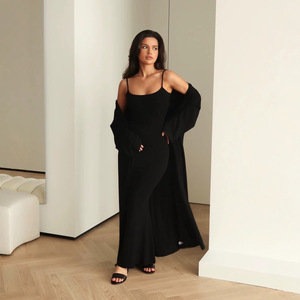 Conjunto de Vestido Largo Tipo Cárdigan de Color Sólido para Mujer, Tallas SMLXLXXL, Negro, Gris, Marrón Oscuro, Rosa, Amarillo, Estilo Casual Europeo y Americano - Product Image 1