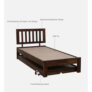 Sheesham <b>Wood</b> <b>Single</b> <b>Bed</b> with Pull-Out Trundle <b>Bed</b>, Dark Walnut Finish Wooden <b>Bed</b> Frame with Modern Bedroom Furniture - Product Image 2