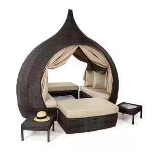 FYZK Chaise longue de <span class=keywords><strong>jardin</strong></span> en rotin tressé, lit de jour rond, très populaire, pour piscine, avec <span class=keywords><strong>coussin</strong></span> gonflable, imperméable - Product Image 4