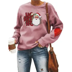 2021 में संयुक्त राज्य अमेरिका सबसे हँस क्रिसमस Hohoho सांता मुद्रित दौर गर्दन स्वेटर हाथ प्यार महिलाओं के लिए कारखाना थोक मुफ्त शिपिंग