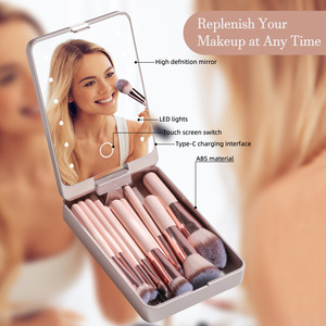Juego de Brochas de Maquillaje Portátiles con Espejo LED, Estuche de Viaje con 14 Brochas de Maquillaje y Espejo Iluminado LED - Product Image 2
