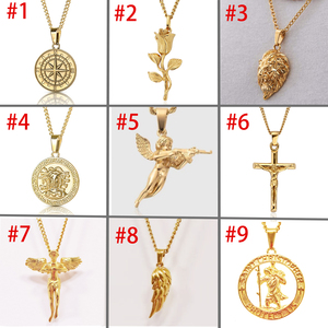 Pièce de monnaie en acier inoxydable pour hommes, bijou, boussole, <span class=keywords><strong>jésus</strong></span>, plaqué or 18K, pendentif, collier - Product Image 6