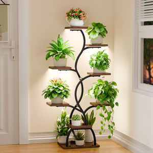 Support de plantes en spirale DNA avec 3 lampes LED à spectre complet, étagère de présentation en bois et métal à 8 niveaux et 12 pots pour salon - Product Image 4