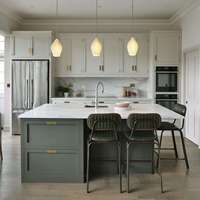 Vermonhouzz Meubles de cuisine sur mesure style Shaker bicolore, quincaillerie dorée, garde-manger haut, four encastré, fermeture amortie, ensemble îlot de cuisine