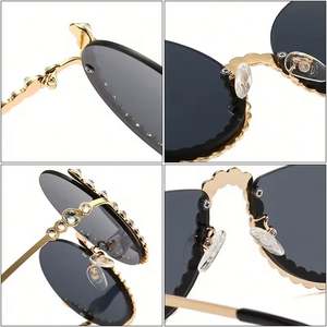 Gafas de Sol Redondas de Lujo Vintage 2025 para Mujer, con Degradado, Protección UV400, Media Montura y Pedrería - Product Image 6
