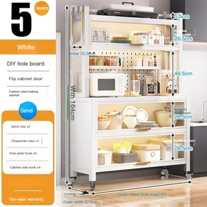 Metal Kitchen Storage Cabinet With Universal Wheels Carbon Steel Kitchen Shelf