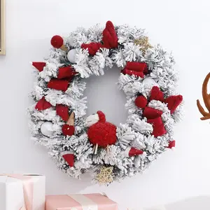 Рождественский декор, искусственные флокированные гирлянды 40 см, декоративные цветы, венки и растения Navidad, украшения для входной двери