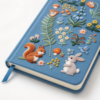 Carnet à couverture rigide personnalisé avec broderie de lapin de la forêt et motif floral, marque-page en ruban, cadeau pour l'écriture