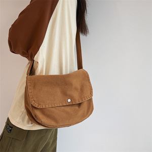Bolso Bandolera de Lona Unisex, Retro, Simple, con Cierre de Cremallera, Color Sólido, para Uso Diario, Estudiantes - Product Image 1