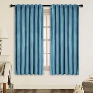 Sky Blue Velvet Curtains Luxury Living Room With Back Tab And Rod Pocket Thermal Insulated