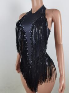 Moda Rhinestone <span class=keywords><strong>flecos</strong></span> Pole Dance leotardo Show Festival traje sin espalda Club <span class=keywords><strong>mono</strong></span> de una pieza mujeres Sexy borla <span class=keywords><strong>mono</strong></span> - Product Image 2