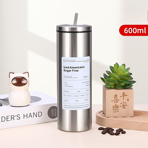 Gobelet isotherme fin en acier inoxydable de 20 oz avec couvercle à paille et impression de texte « Good Morning Iced Americano », idéal pour le café et les boissons froides - Product Image 4