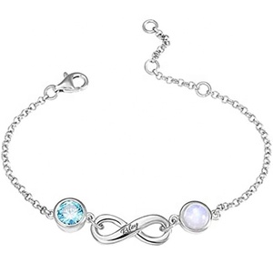 <strong>Personalized</strong> Jewelry 925 Sterling Silver Engraved <strong>Name</strong> &amp; Birthstone Infinite Symbol <strong>Bracelet</strong> - Product Image 1