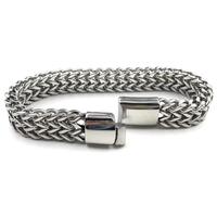 Bracelet chaîne tennis double rangée en acier inoxydable argenté pour homme, style punk géométrique tendance, avec fermoir magnétique, idéal pour les fêtes - Vente en gros