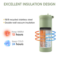 Bouteille isotherme en acier inoxydable 304 sans BPA de 18 oz, à double paroi, avec couvercle à paille anti-fuite, vente en gros