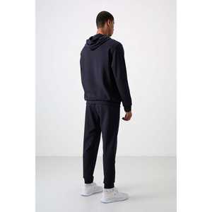 Conjunto deportivo azul marino para hombre, corte cómodo, sudadera con capucha y pantalones de algodón, conjunto completo - Product Image 1