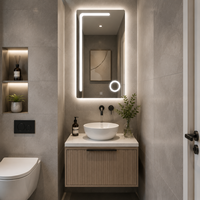 Miroir LED intelligent rectangulaire encadré, mural, avec fonction anti-buée, interrupteur tactile, haut-parleur Bluetooth LED à intensité variable, anti-buée IP44, pour hôtel